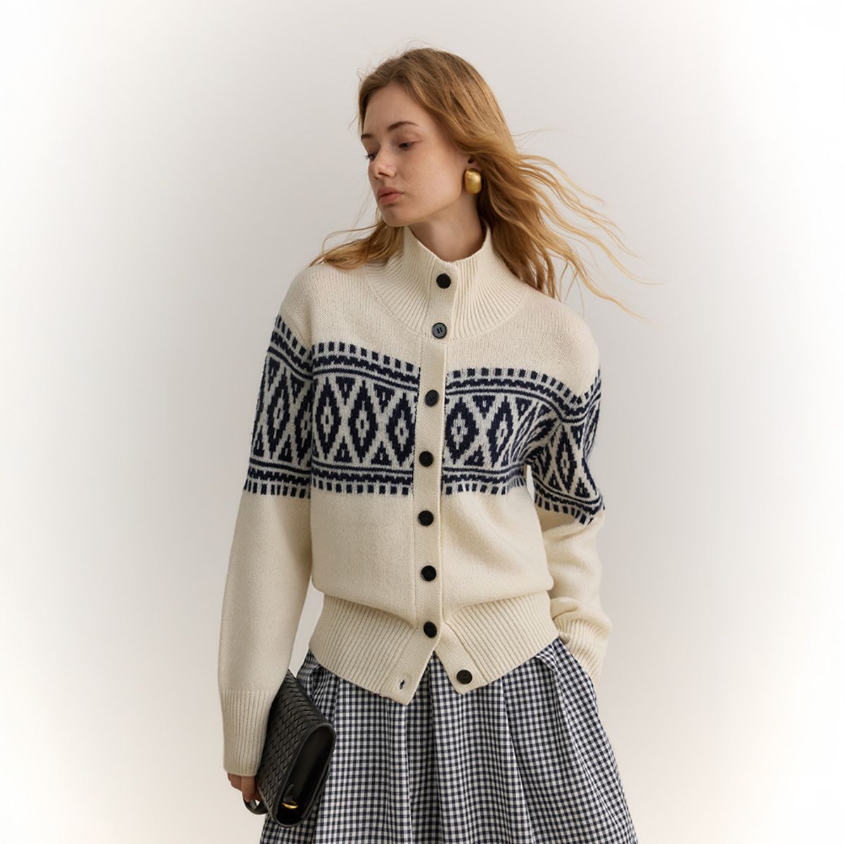와이와이아이엠(YYIAM) YY_High neck jacquard cardigan_2color