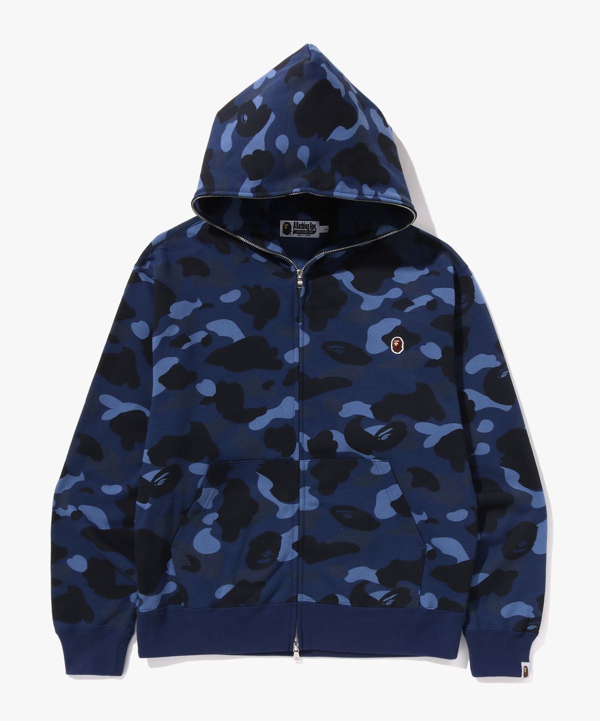 베이프(BAPE) 원 포인트 컬러 카모 크롭 풀 집 후드(M) NAVY