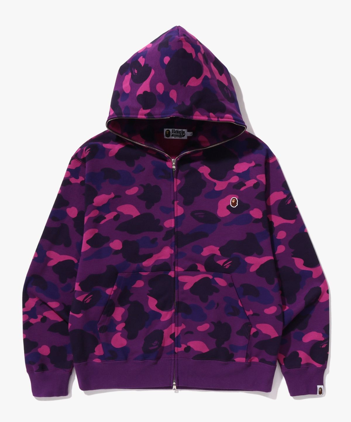 베이프(BAPE) 원 포인트 컬러 카모 크롭 풀 집 후드(M) PURPLE