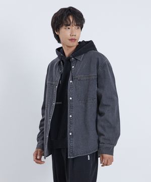 남녀공용 데님 원포켓 오버핏 셔켓[DK-GREY](UB9DJ70)