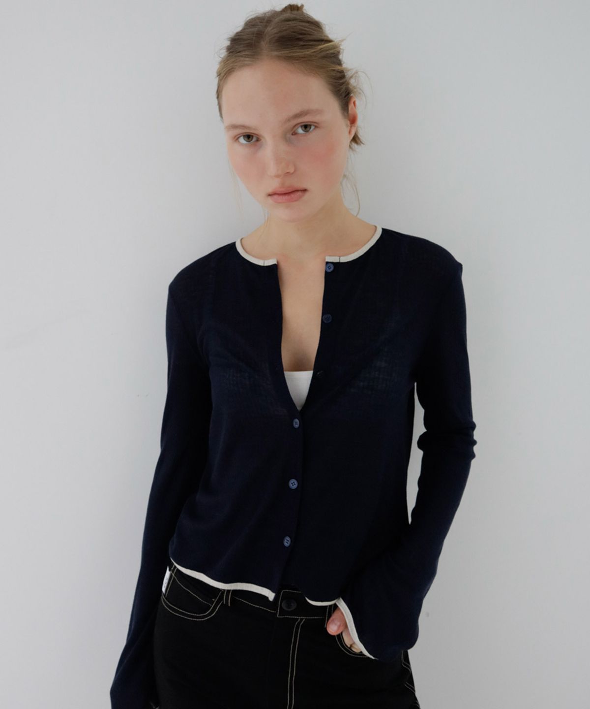 수수무(SUSUMU) LYOCELL BAE CARDIGAN - navy