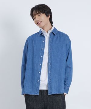 남녀공용 데님 오버핏 투포켓 셔츠[LT-INDIGO](UB9LS70)