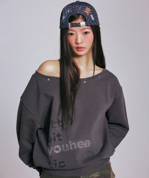 YOUHEETIC HOTFIX OFF-SHOULDER SWEATSHIRTS_CHARCOAL