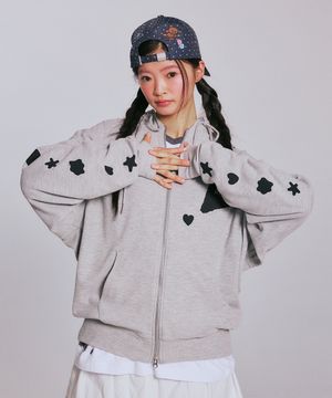 [송이송이 PICK] GRAPHIC WAFFLE HOOD ZIP-UP_MELANGE GREY