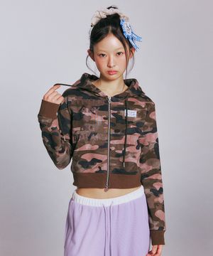CAMO CROP HOOD ZIP-UP_PINK