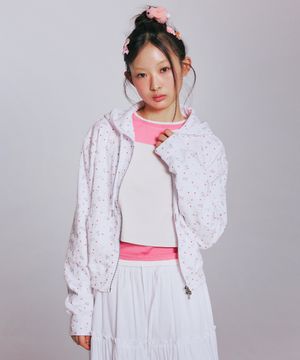 SHEEP PATTERN EYELET HOOD ZIP-UP_WHITE