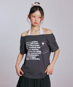 [송이송이 PICK] LETTERING HALTER NECK OFF-SHOULDER T-SHIRTS_CHARCOAL