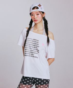 [송이송이 PICK] LETTERING HALTER NECK OFF-SHOULDER T-SHIRTS_WHITE