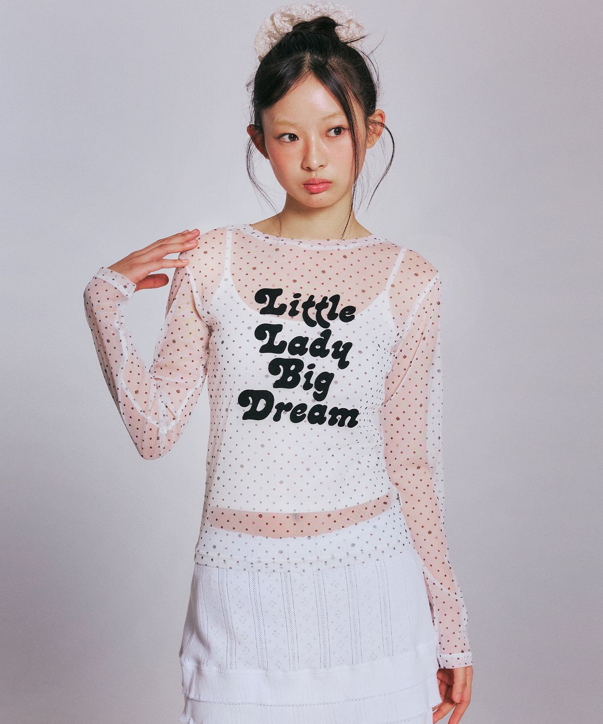 유희(YOUHEE) ROSE DOT MESH LONG SLEEVE_WHITE