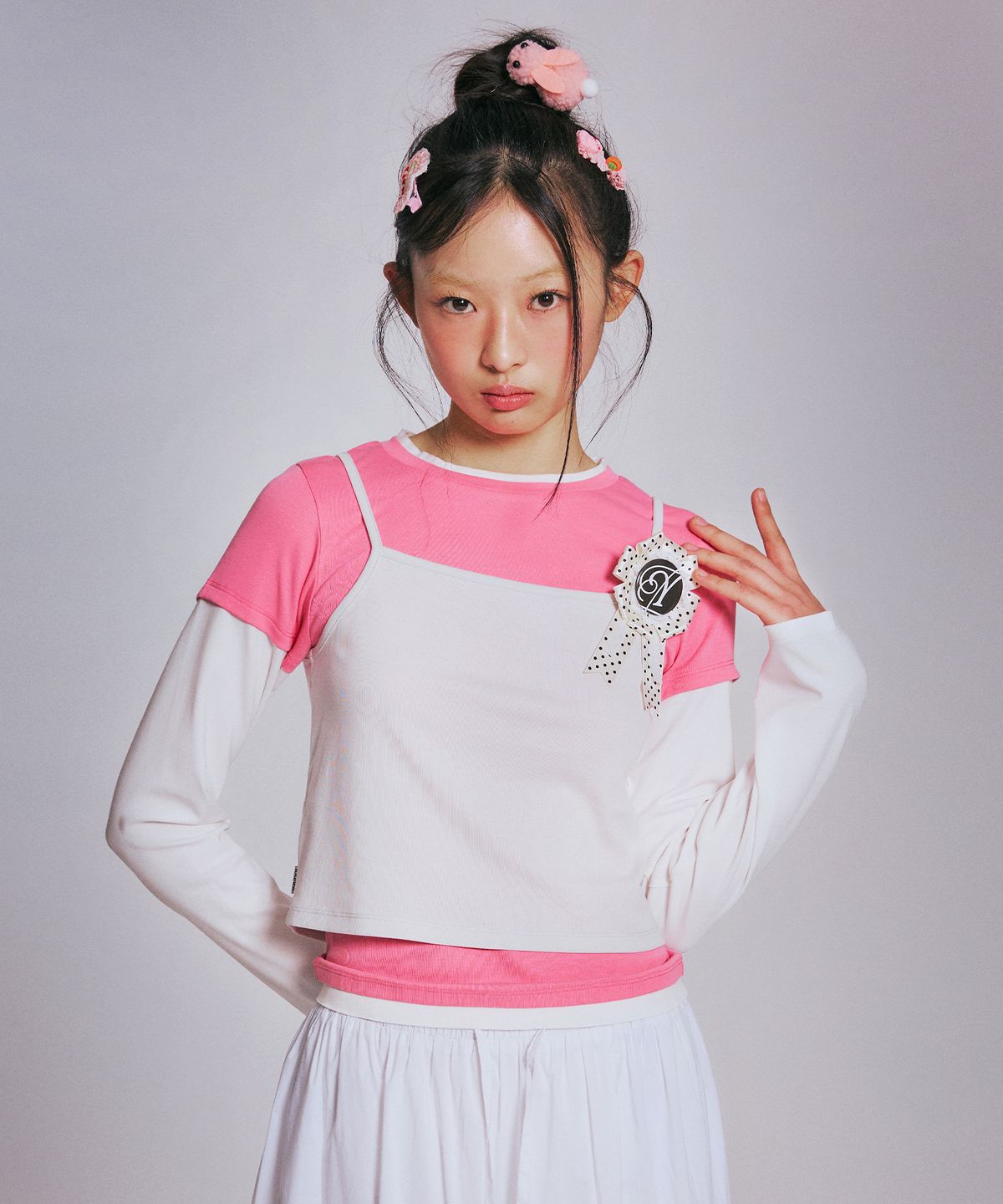 유희(YOUHEE) 3 LAYERED LONG SLEEVE T-SHIRTS_PINK