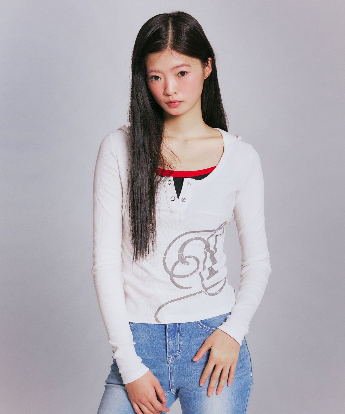 유희(YOUHEE) GRAPHIC HOODIE LONG SLEEVE_WHITE