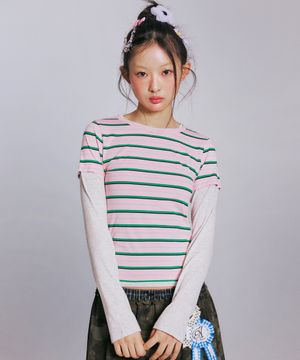 [송이송이 PICK] CANDY STRIPE LAYERED LONG SLEEVE_PINK