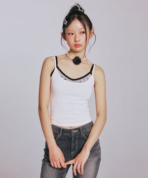 [송이송이 PICK] LABEL DETAILED SLEEVELESS_WHITE