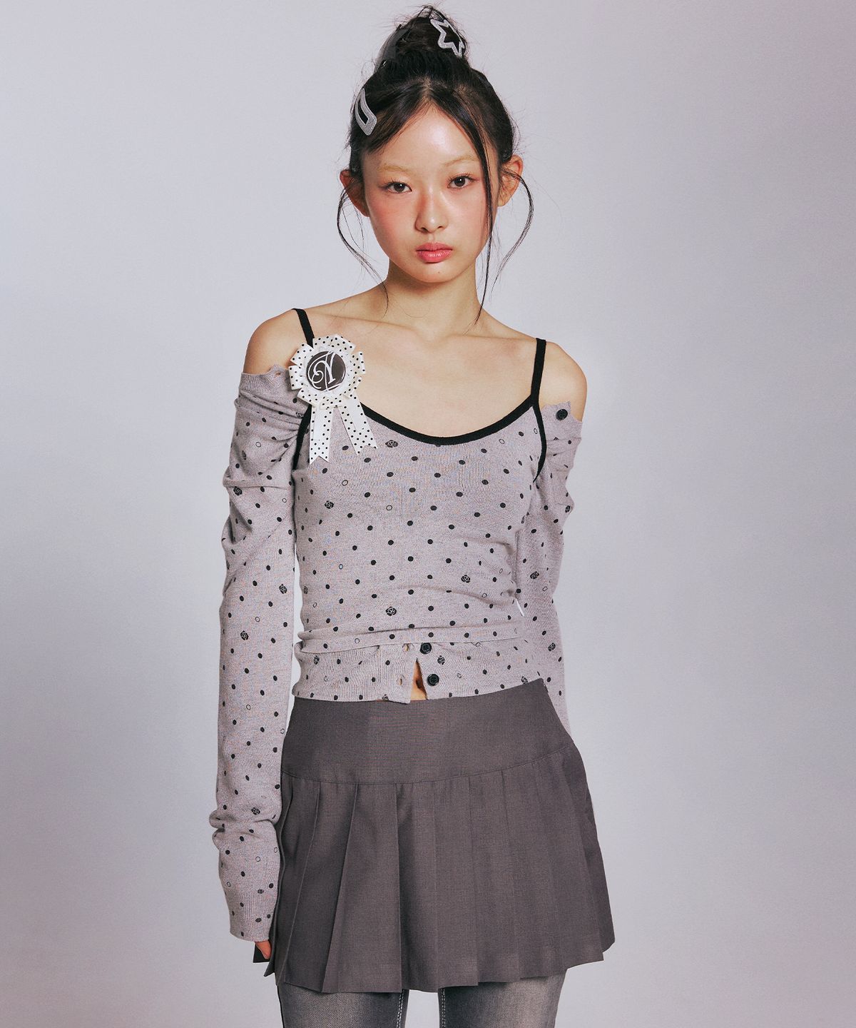 유희(YOUHEE) ROSE DOT KNIT SLEEVELESS_MELANGE GREY