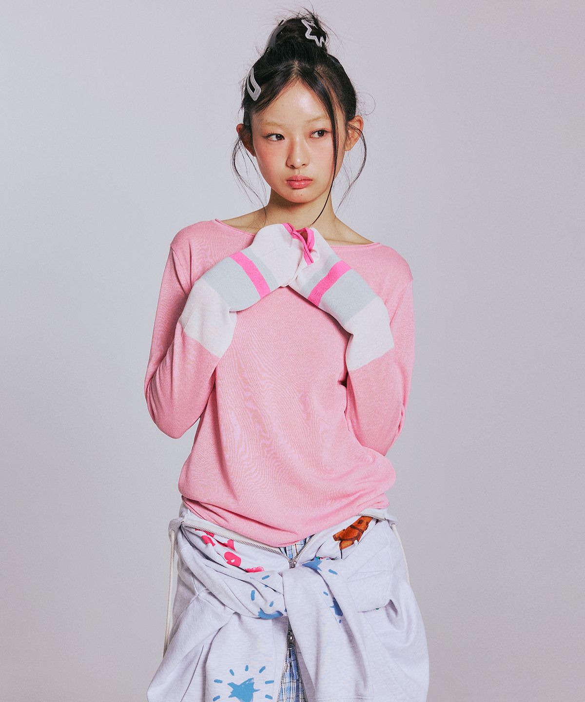 유희(YOUHEE) COLOR BLOCKED LONG SLEEVE KNIT_PINK