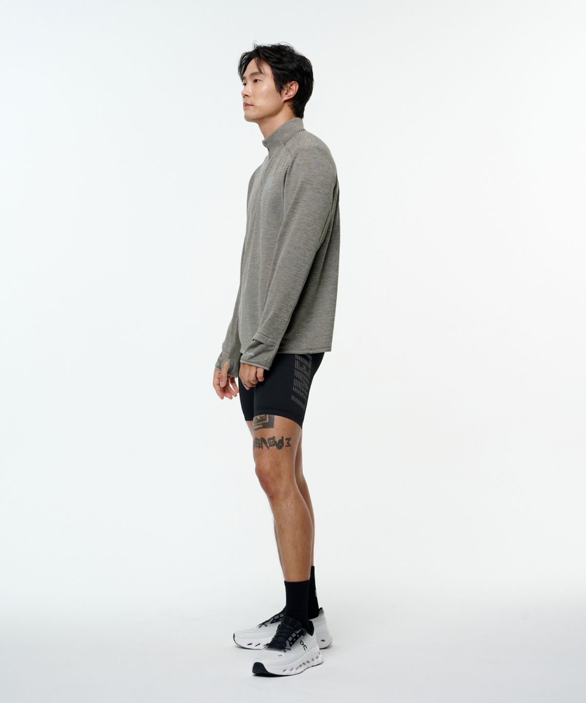 라임라잇 어패럴(LIMELIGHT APPAREL) 라임라잇 빅로고 스트라이프 컴프레션 쇼츠 남성 (블랙/그레이)