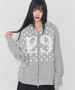 129 로고 패치 후드 집업 도트 멜란지