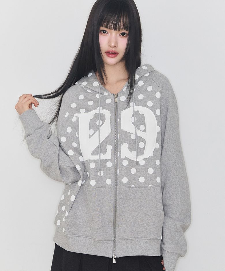 129 로고 패치 후드 집업 도트 멜란지