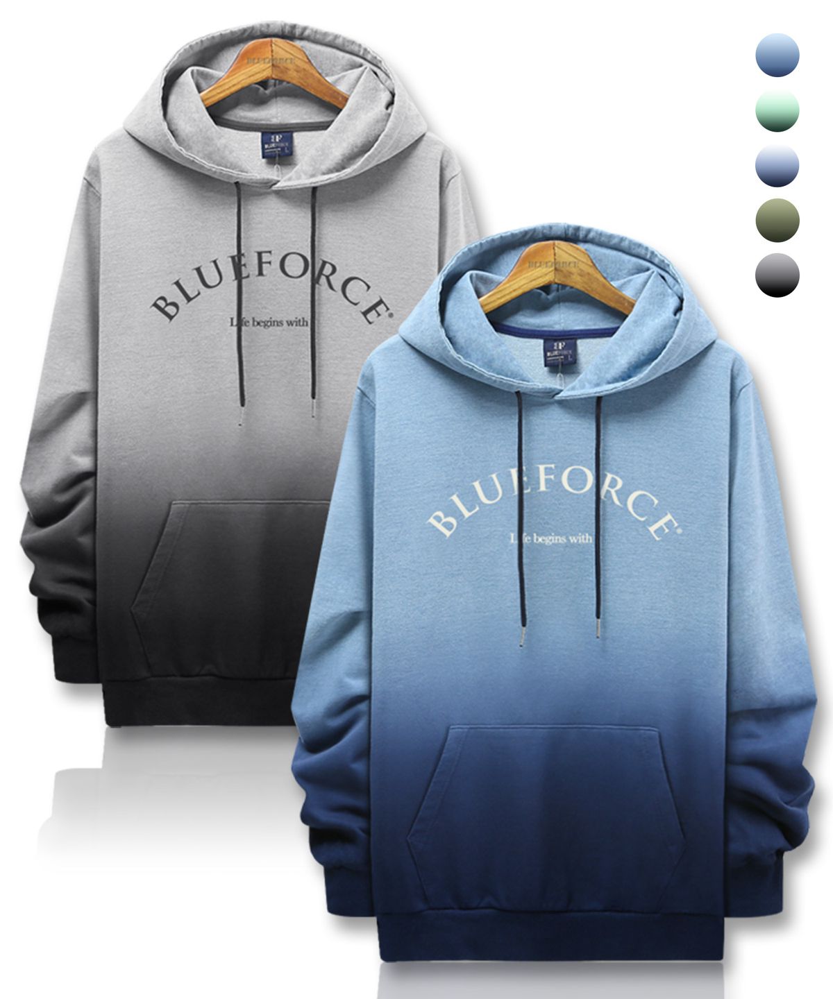 블루포스(BLUEFORCE) [2PACK] 샤르 후드티 그라데이션 스웨트 티셔츠