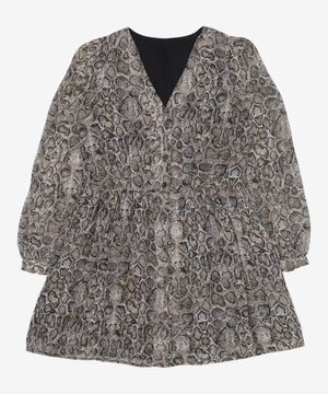 그레이 파이톤 버튼업 셔링 브이넥 미디 원피스 (119871AYB3) M