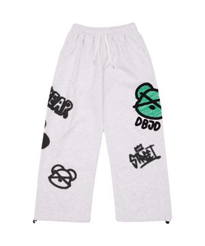 베어자수 와이드 스트링 팬츠 (라이트 그레이)