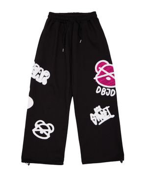 베어자수 와이드 스트링 팬츠 (블랙)