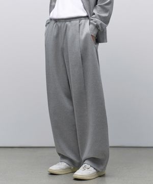 더블 니트 원 턱 와이드 라운지 스웨트 팬츠 [미디엄 그레이]