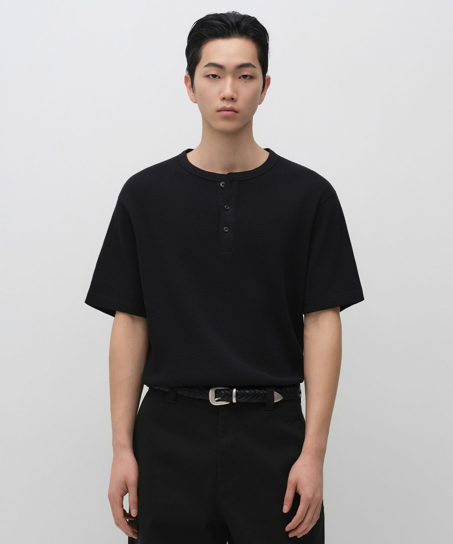 kinema ワッフルヘンリーネックシャツ　Mサイズ　ブラック MUSINSA公式 | MUSINSA STANDARD ワッフルヘンリーネックTシャツ[ブラック]