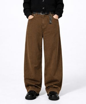 커브드 코튼 와이드 워크 팬츠 브라운