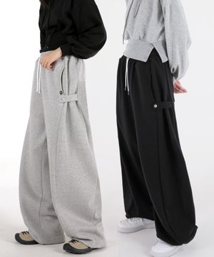 여자 사이드 버튼스냅 벌룬와이드 스웨트팬츠 3COLOR