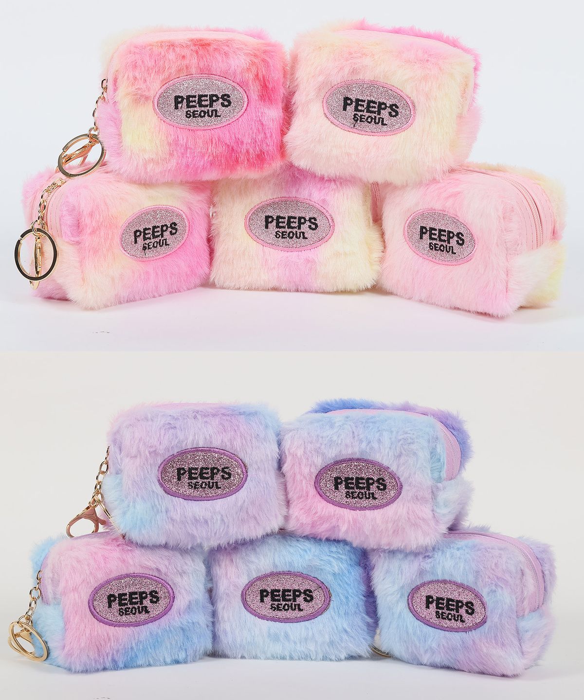 핍스(PEEPS) Pastel Fur Pouch(Pink/Violet)