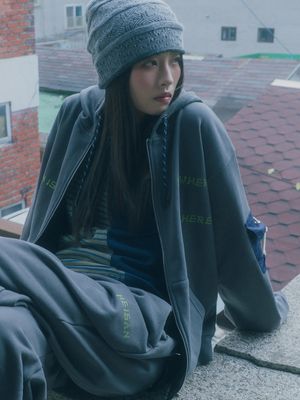 노웨어 스웻 후드집업 차콜