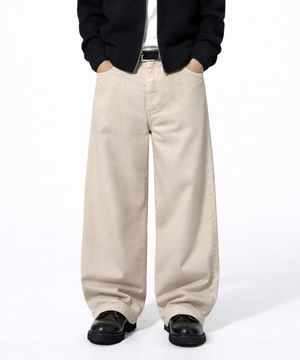 커브드 코튼 와이드 워크 팬츠 아이보리