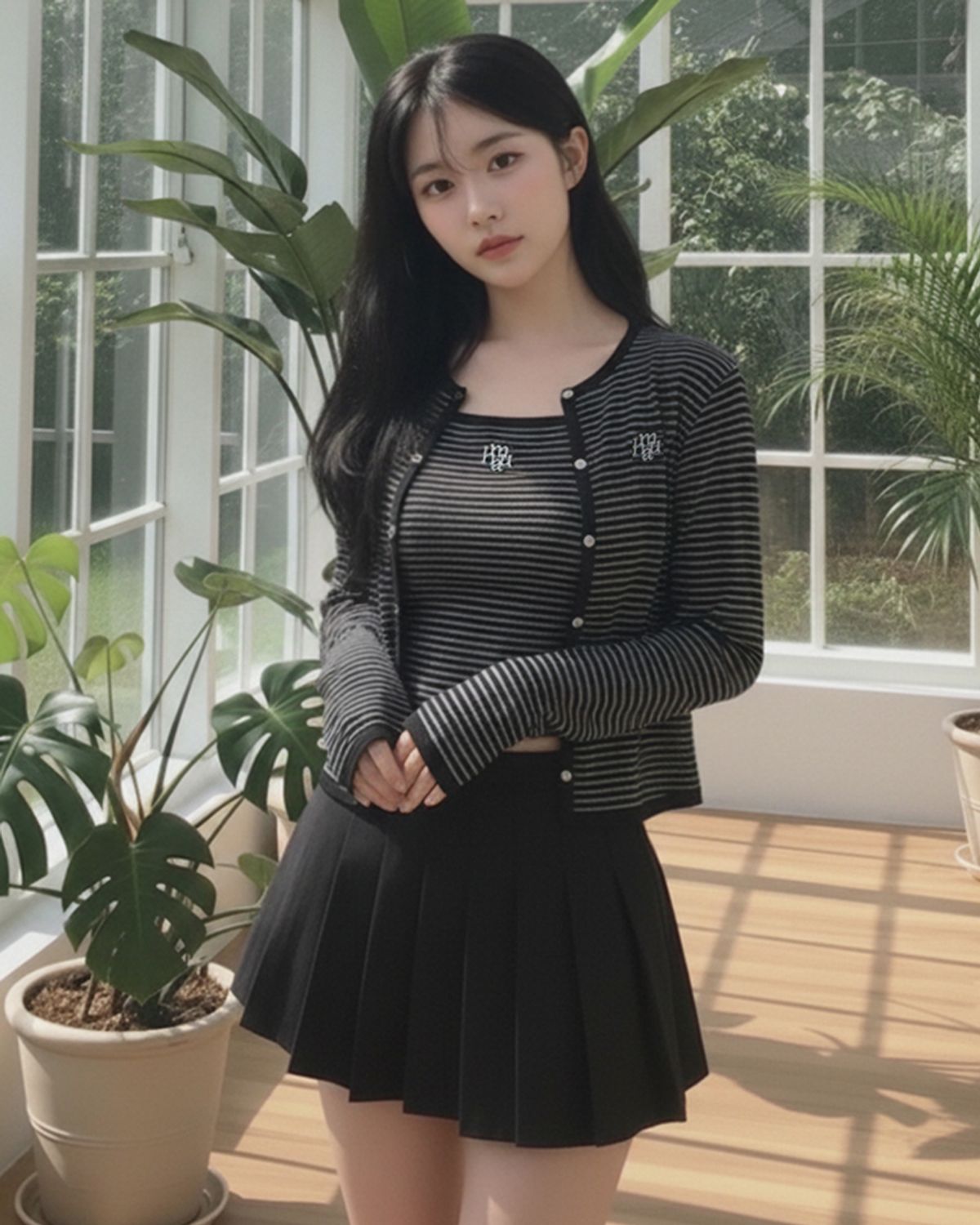 무아무아(MUAHMUAH) [SET] 스트라이프 배색 슬리브리스 가디건 세트 [4color]