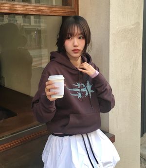 MOSAIC 3STAR CROP HOODIE_BROWN(NG2GSUM401A)