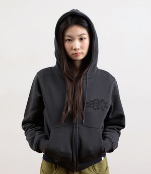 3STAR CROP HOODIE ZIP UP_CHARCOAL(NG2GSUM492A)