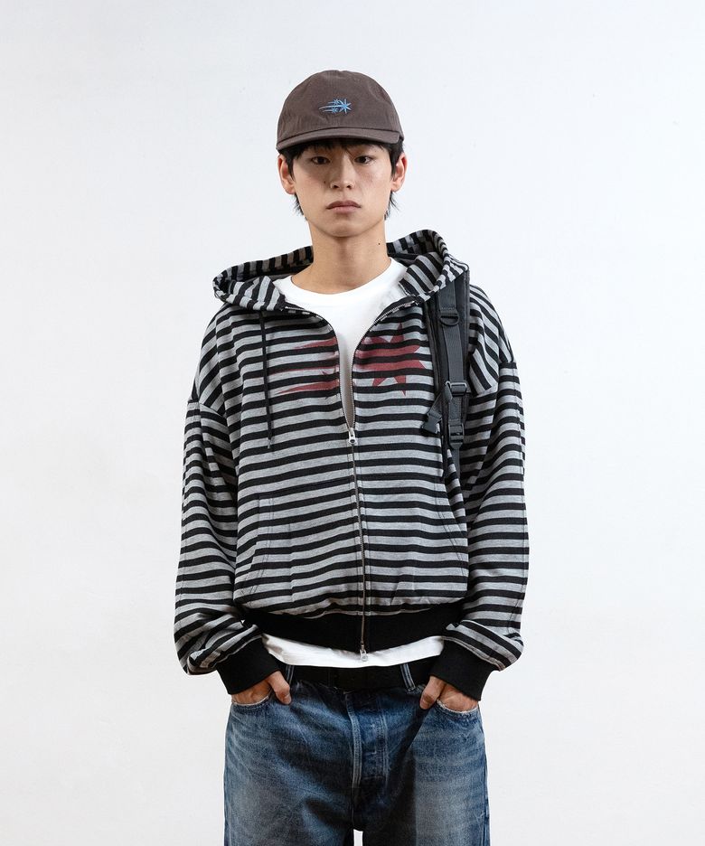 STRIPE RUSH 3STAR HOODIE ZIP UP_BLACK(NG2GSUM491A)