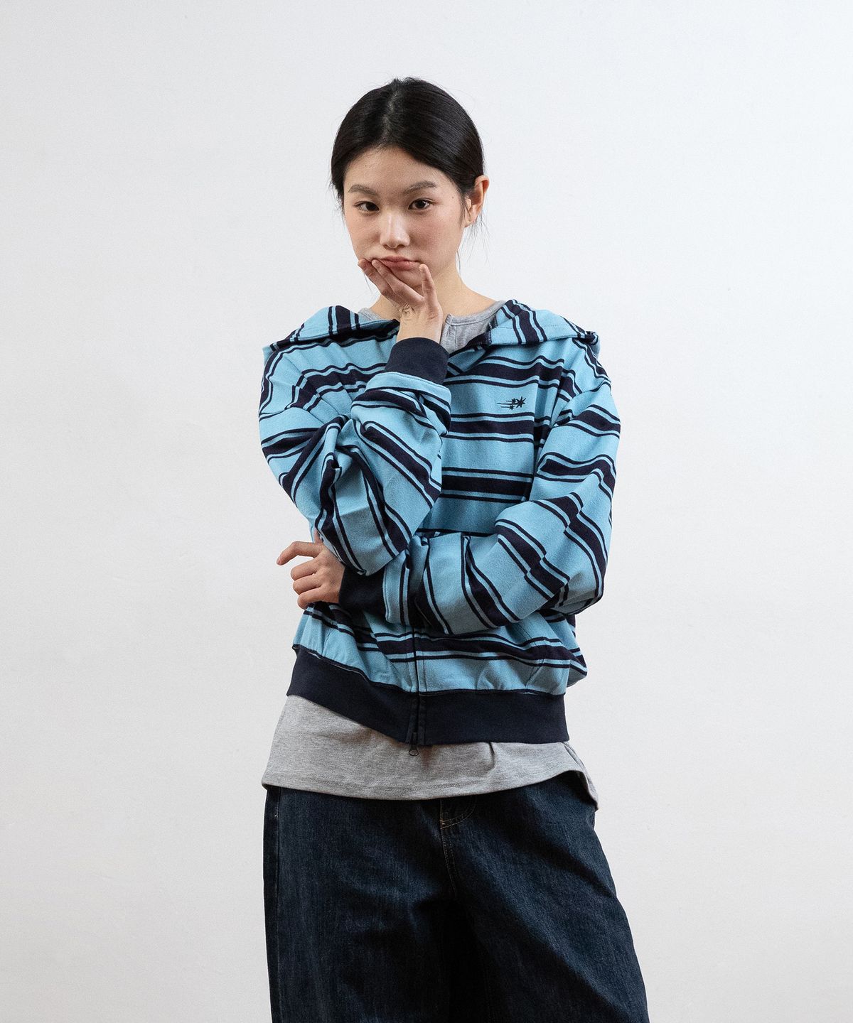 나이스고스트클럽(NICEGHOSTCLUB) MULTI STRIPE 3STAR HOODIE ZIP UP_NAVY(NG2GSUM494A)
