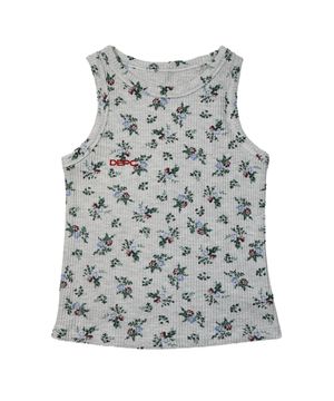 WAFFLE FLOWER SLEEVELESS TOP - GRAY