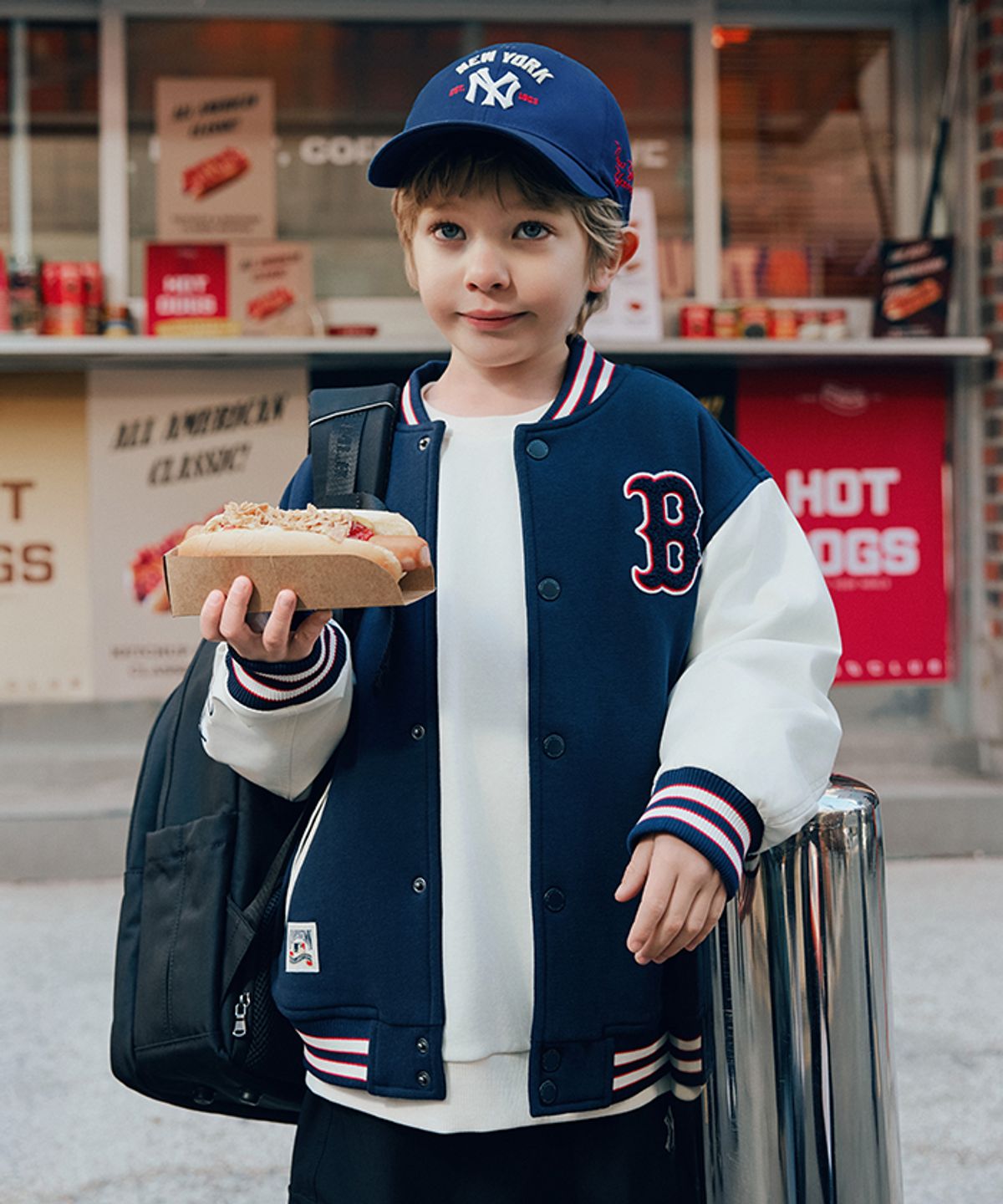 엠엘비 키즈(MLB KIDS) 스포티브 와펜 바시티 패딩 점퍼 BOS (Navy)