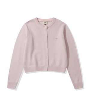 (우먼) 스몰 스퀘어 로고 니트 가디건_라이트핑크
