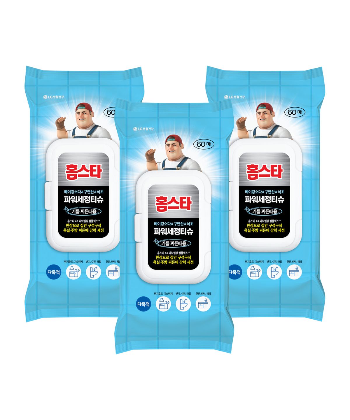 홈스타(HOMESTAR) 파워세정티슈 다목적 기름찌든때 60매 x 3개