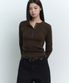 우먼즈 리브드 슬림 헨리 넥 긴소매 티셔츠 [다크 브라운]
