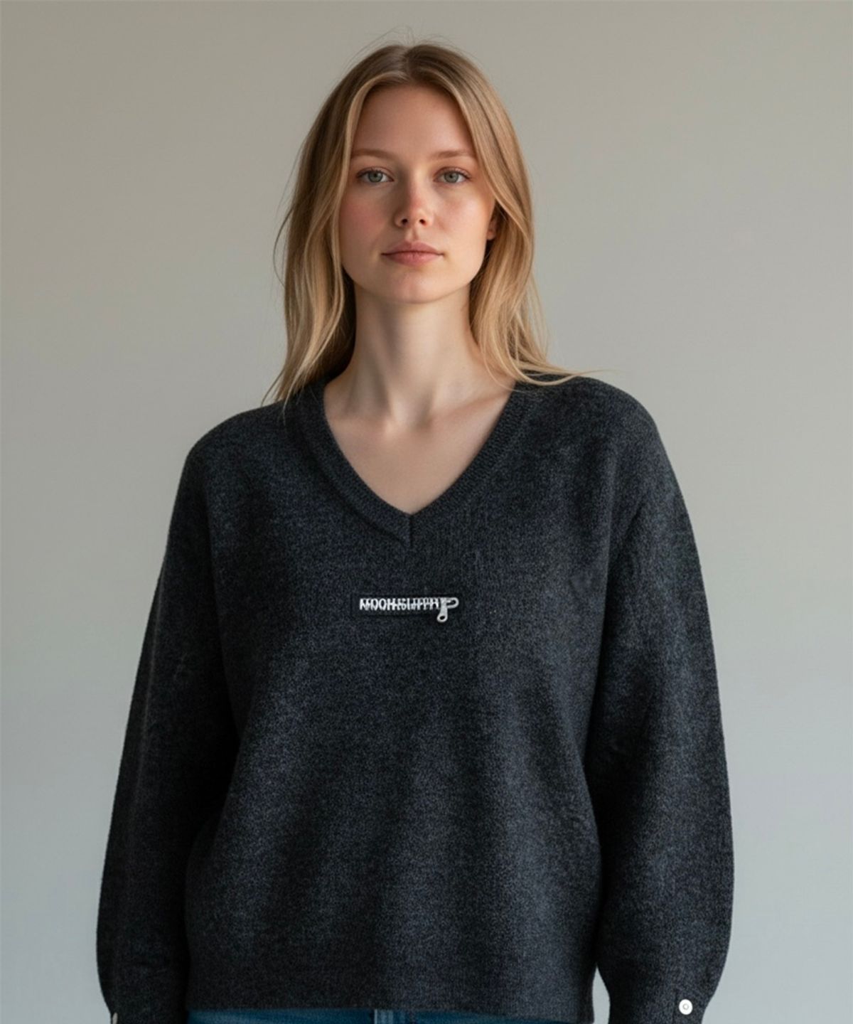 본슬리피(BORN SLIPPY) Muted Zip V-Neck Knit (Charcoal)