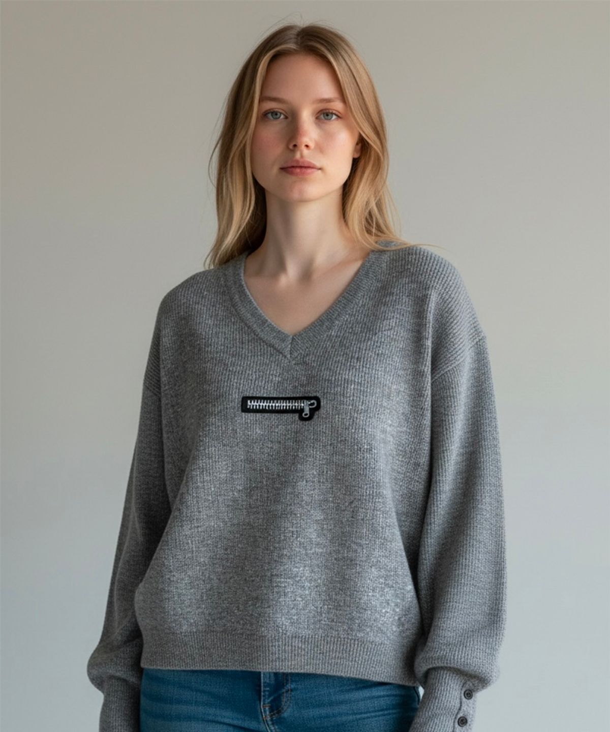 본슬리피(BORN SLIPPY) Muted Zip V-Neck Knit (Gray)