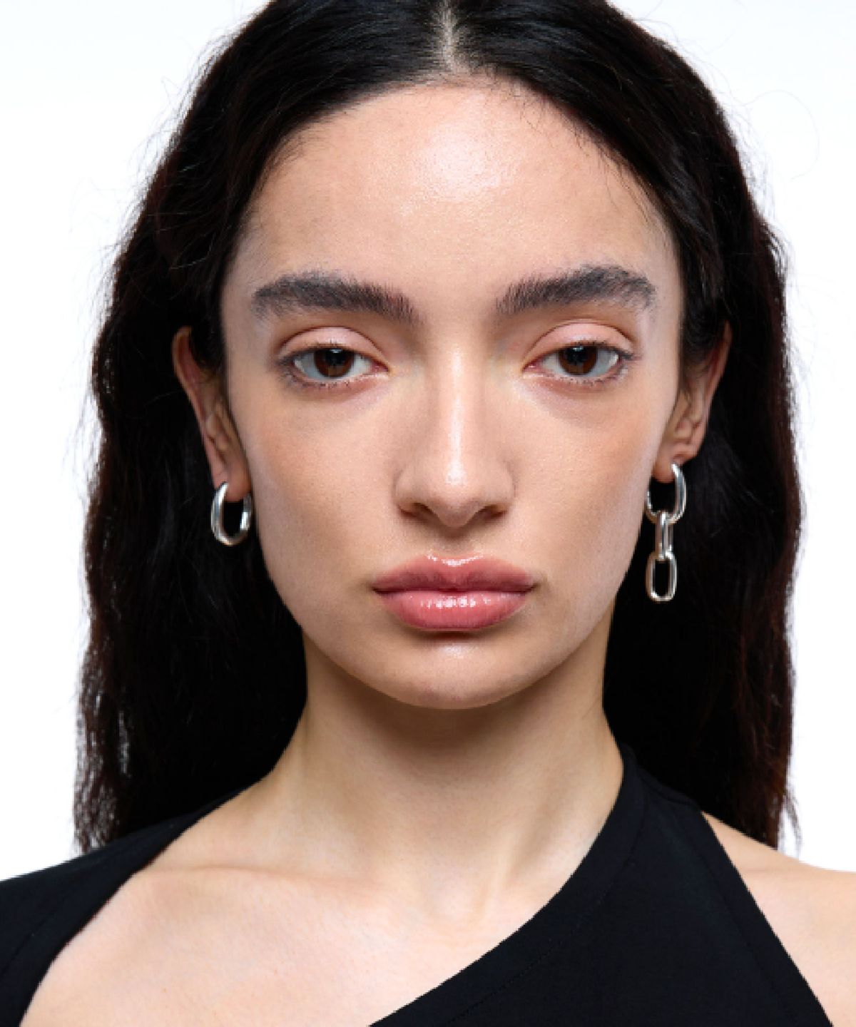 그라스마티네(GRASSE MATINEE) 2ways Oval Unbalanced Chain Earrings Silver