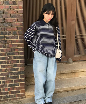 [쁨이 PICK] STRIPE LONG SLEEVE POLO KNIT_NAVY