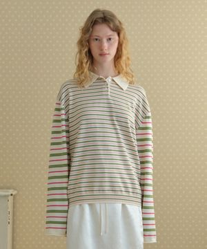 [쁨이 PICK] STRIPE LONG SLEEVE POLO KNIT_IVORY