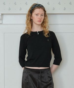 [쁨이 PICK] DAILY 3/4 SLEEVE KNIT TOP_BLACK