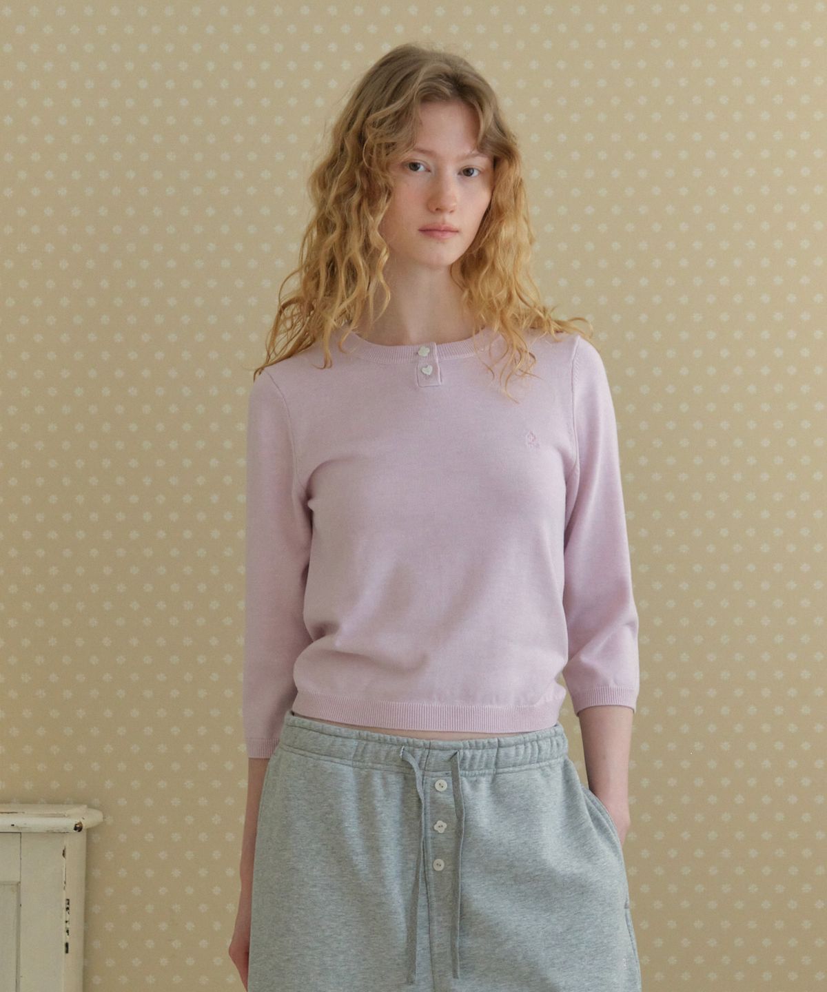 튜드먼트(TTUDEMENT) DAILY 3/4 SLEEVE KNIT TOP_PINK